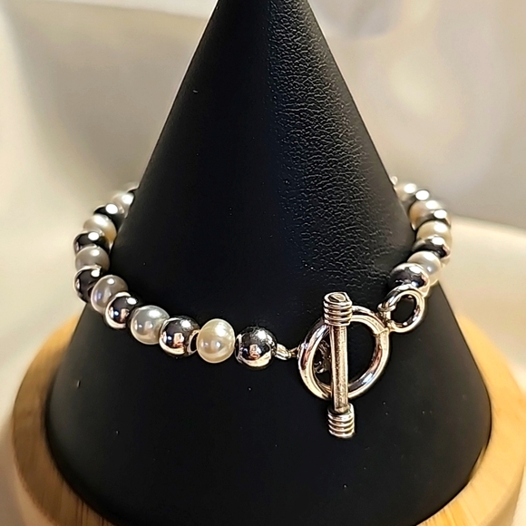 SILPADA  925 Sterling Silver  Bead Freshwater Pearl Bead Toggle  Bracelet B0372 - Picture 1 of 7
